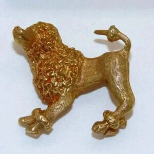 Vintage Gold Tone Metal Dog Poodle Pin Brooch Mid-Century Modern